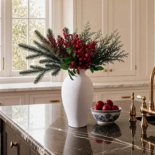Ceramic Flower Vase Home Decor, 11 in Farmhouse Table White Vases Rustic Vintage Living Room Kitchen Bedroom Decorations Pottery Decorative Vases for House Shelf Office Coffee Desk Dining Fireplace - color: 11 in - White