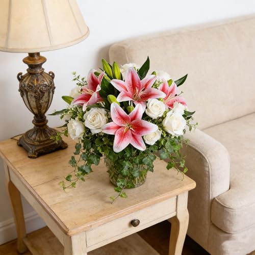 Kimura's Cabin 6Pcs Tiger Lily Artificial Flowers Real Touch Fake Lilies with Stems Faux Lilies Bouquet for Wedding Floral Arrangements Easter Home Table Centerpiece Office Decor(Pink - color: Pink