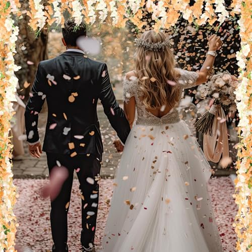 Thiccywoov 4pcs Wisteria Artificial Flowers Garland, 7.2Ft/Piece Wisteria Hanging Flowers Garland for Wedding Arch Decoration Outdoor Ceremony Home Backdrop Garden (Champagne,Orange) - color: Champagne,orange