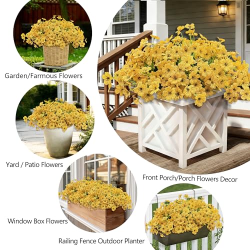 20 Bundles Artificial Flowers for Outdoors, UV Resistant Fake Flower with Plastic Plants, Faux Silk Flowers for Outdoor Planters , Fake Realistic Plant for Outside Front Porch Patio Decor-Yellow - color: Yellow