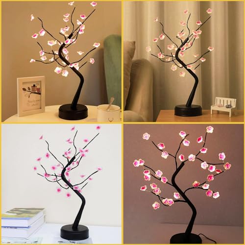 36 LED Cherry Blossom Sparkly Fairy Spirit Tree Lights, DIY Artificial Tree Battery/USB Operated, Tabletop Tree Lamp for Bedroom Christmas Indoor Room Decor Night Lights (Warm White) - color: Warm White, size: 36LED without Remote