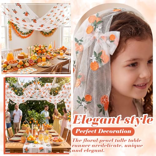 Mindsoft 3 Pcs Orange Cuties Table Runner, 10ft Tablecloth Little Cuties Baby Shower Decorations Gauze Embroidery Tulle Lace Runner Orange Fruit Decor for Table Wedding Birthday Bridal Baby Shower - style: Orange