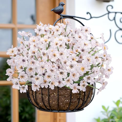 Bassion 24 Bundles Artificial Flowers for Outdoors Decoration, UV Resistant White Silk Fake Faux Flowers Artificial Plants for Outside Window Box Porch Garden Home Decor - color: White