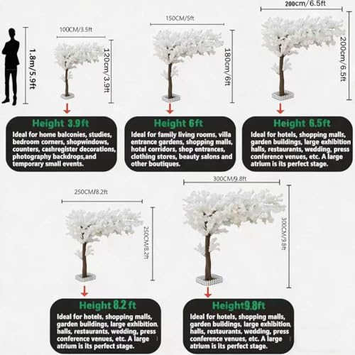 Japanese Artificial Cherry Tree Artificial Cherry Blossom Trees Fake Cherry Blossom Tree Indoor Outdoor Home Office Party Wedding Hotel,White,H8.2*L8.2ft - color: White, size: H8.2*L8.2ft