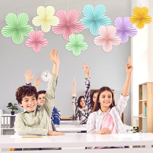 COCHIE Pastel Paper Flowers Decorations for Party Wall Classroom Birthday Wedding, 9PCS Spring Tissue Floral Fan, Back to School Flower Fans Bulletin Board Borders Decor (Light Color)