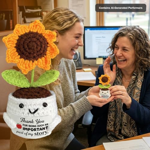 Handmade Crochet Sunflower Gift with Inspirational Card - Positive Sunflower in Smiling Pot, for Mom from Daughter, Teacher Appreciation Gifts, Desk Decor for Women Coworker - color: Important Part
