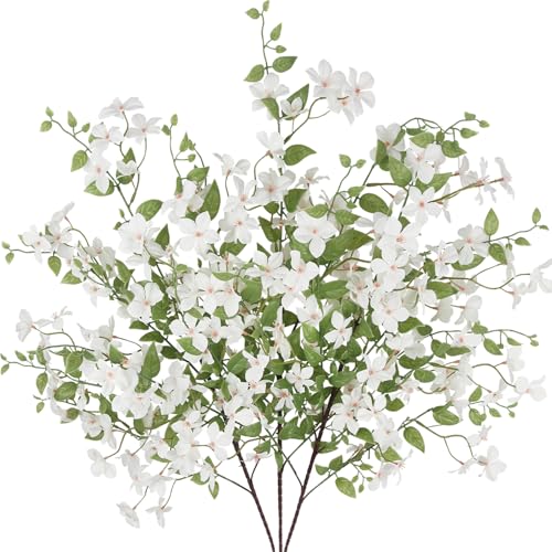 3 Pcs Artificial White Flowers Long Stems Bulk for Tall Vase Artificial Greenery Stems 37 Inch Faux Floral Branches with Locust Silk flowers and Leaves Fake Plants for Home Decor Indoor Wedding