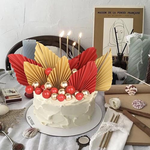 Rsstarxi 28 Pack Paper Palm Fan Cake Topper Balls Cake Topper Mini Balloon DIY Cake Insert Cake Decorations for Baby Shower Wedding Bridal Shower Birthday Party Decorations Multi - color: Multi