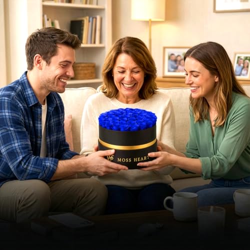 50 Petite Preserved Roses, Designer Round Box, Real Forever Roses Last 1+ Year, Premium Gift for Women, Wife, Girlfriend, Mother’s Day, Birthday, Anniversary, Valentine’s Day - color: Royal Blue, size: 50 Roses