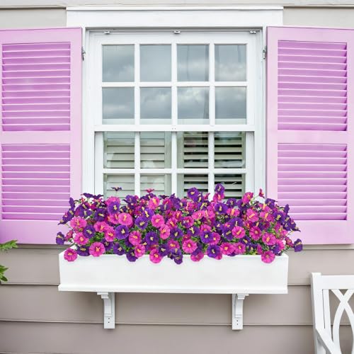 Artificial Flowers for Outdoors, 16 Bundles Mix Color Silk Fake Flowers Morning Glory UV Resistant Eucalyptus Plants Faux Petunias Plants for Porch Garden Planters Window Box Outside Indoor Decor - color: Purple Fuchsia