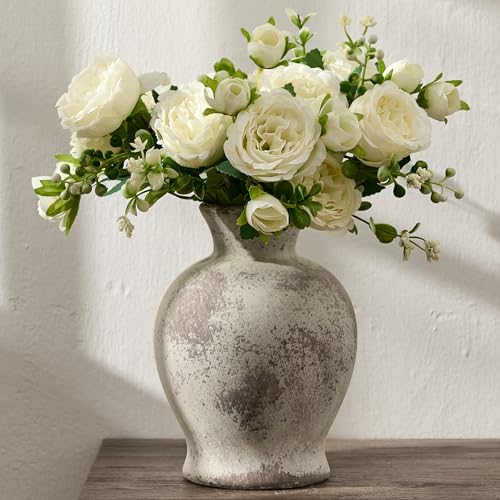 7.2" Ceramic Vase for Home Decor, Decorative Terracotta Farmhouse Rustic Vases for Living Room Kitchen Bedroom Bathroom Entryway Mantel Table, Pottery Vases for Grass Pampas Dried Fresh Flowers - color: Natural Brown- 7.2"