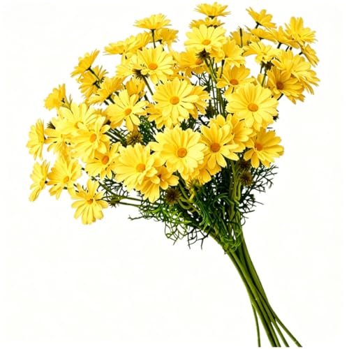 10 Bundles Yellow Artificial Daisy Flowers, 20" UV Resistant Outdoor Fake Wildflowers with Stems & Faux Greenery for Home Garden Vase Table Decor - color: Yellow