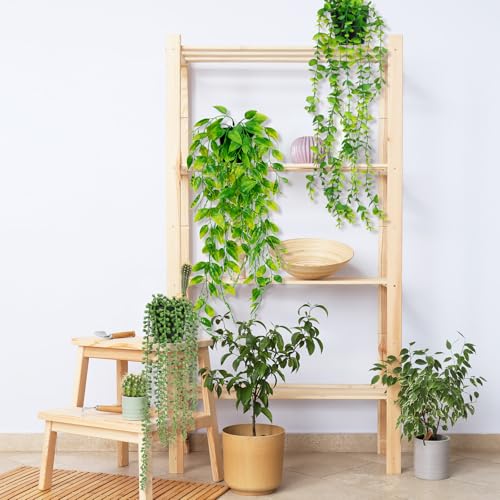 SHENLIU Artificial Hanging Plants for Shelf, 4 Pack Fake Potted Greenery Plant Faux Eucalyptus Vine, Mandala Vine, String of Pearls, Pea pod Leaves in Pot for Office Home Garden Indoor Outdoor Decor