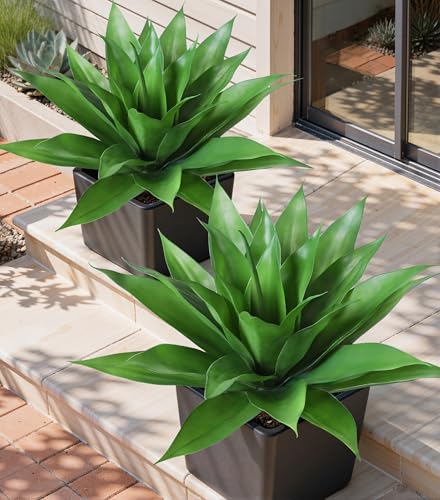 Ivydale Fake Plants Agave Artificial Plants Outdoor 2 PCS for Outside, Faux Greenery UV Resistant Artificial Outdoor Plants for Front Door Porch Planter Urn Patio Garden Yard 28inch Classic Green - color: Classic Green, size: 28 Inches