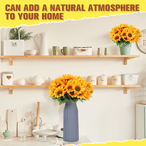 Roshtia 16 Bunches Sunflower Artificial Flowers, 11.8'' High Bride Holding Sunflower Bouquet, Each with 7 Heads, Silk Sunflower Decor Sunflower Centerpieces for Tables Home Party Wedding Decor Craft
