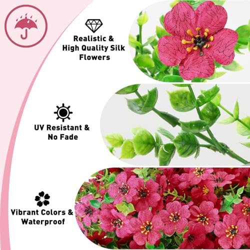 24 Bundles Artificial Flowers for Outdoors, UV Resistant Faux Flowers for Outdoor Planters, Fake Flowers for Outside Porch Patio Window Box, Mixed Color Daisy Bushes for Garden Decor(Rose Red) - color: Rose Red