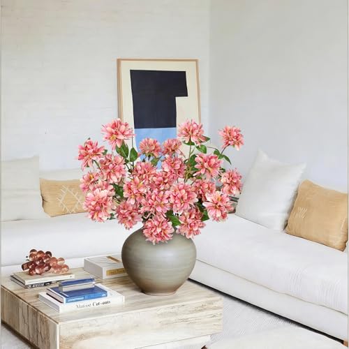 5 Pcs 27" Artificial Silk Flowers for Vase, Realistic Faux Floral Arrangement with Long Stems, Fake Rosa Banksiae Flower DIY for Wedding Centerpiece, Home Party Indoor Vase Decor - Pink - color: Pink