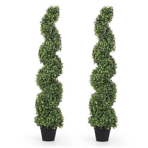 4ft Spiral Topiary Trees Artificial Outdoor Set of 2 – UV Resistant Faux Boxwood Plants for Outdoor Planters, Fake Bushes & Shrubs for Front Porch Outside Decor (4 Foot/48 Inch) - color: Light Green, size: 4ft