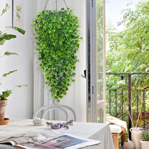 Waipfaru Artificial Hanging Ivy for Outdoors, Fake Hanging Plants, 4pcs Faux Ivy Pothos Vines Greenery for Wall Home Bedroom Living Aesthetic Kitchen Office Aesthetic Kitchen Indoor Outdoor Decor - color: Ivy, size: 4Pcs Plants