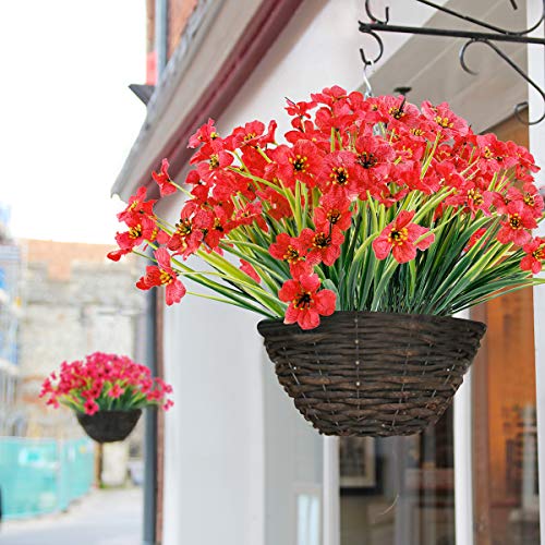 JEMONG 20 Bundles Artificial Flowers Outdoor UV Resistant Fake Flowers No Fade Faux Plastic Plants Garden Porch Window Box Decorating (Deep Red)… - color: Deep Red, size: 20Bundles