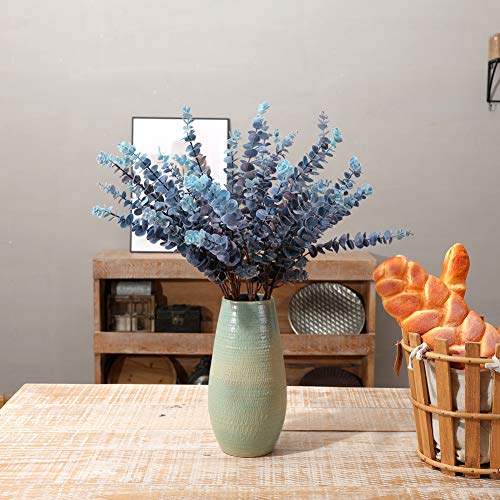 3 Pcs Soft Touch Artificial Eucalyptus Leaves Spray 31.5" Fake Silver Dollar Greenery Stems for Home Wedding Floral Arrangement, Blue - color: Blue