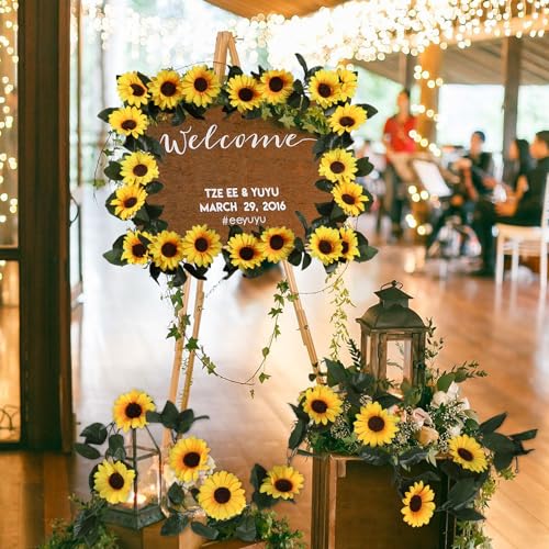 Beferr Sunflower Garlands Decor-2 Pack 7.5ft/Pcs Artificial Sunflower Vines Silk Hanging Flowers with Green Leaves for Wedding Birthday Party Home Wall Decorations