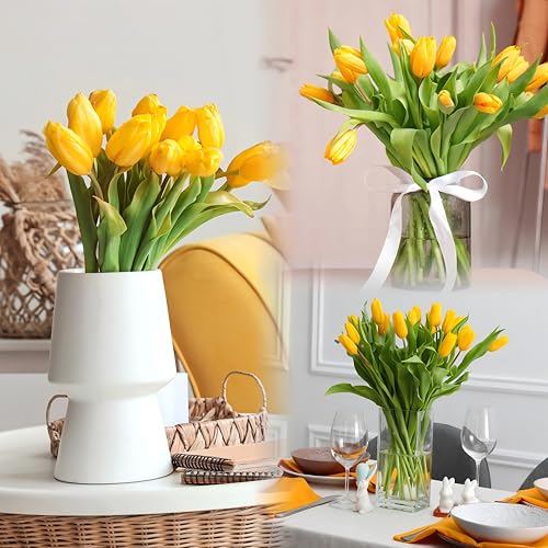 Sggvecsy 30 Pcs Fake Tulips Artificial Flowers Real Touch PU Faux Flowers Tulip Stems for Wedding Spring Bouquet Floral Arrangement Home Party Office Decorations for Mother's Day (Dark Yellow) - color: Dark Yellow, size: 30 Pcs