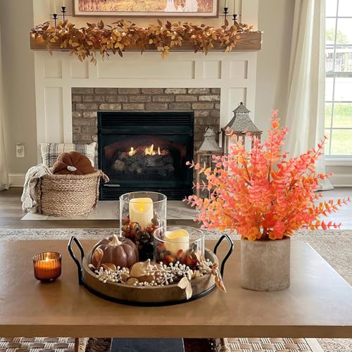Coferset 2 Pack Fall Small Fake Plants 14" Eucalyptus Potted Artificial Plants Fall Decorations for Home Shelf Office Bathroom Desk Farmhouse Room Coffee Table Decor Fall Decor (Fall Orange-Large) - color: Orange-large