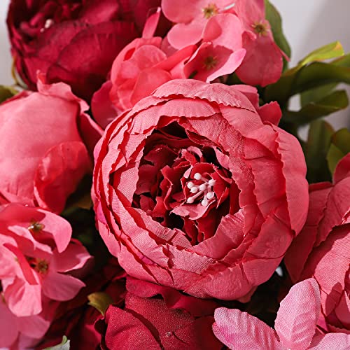 Duovlo Fake Flowers Vintage Artificial Peony Silk Flowers Wedding Home Decoration,Pack of 1 (New Red) - color: New Red
