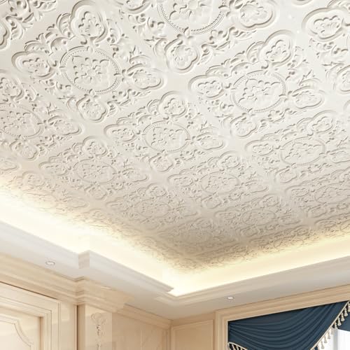Art3dwallpanels 12 Pack Drop Ceiling Tiles, 24 x 24 Inch High Grade PVC 3D Wall Panels Vintage Flower Pattern for Interior Wall Decor, Fire Rated, Waterproof, White - color: White