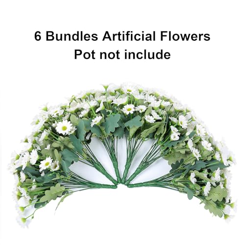 Daisy Artificial Flowers for Outdoors Decoration, 6 Bundles Fake Plants Flowers Bouquet Faux Flowers for Outdoor Planter Look Real UV Resistant Silk Flowers for Outside Front Door Porch Patio, White - color: White-6 Bundles
