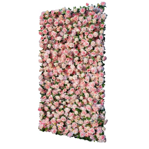Artificial Flower Wall Panels 4Ft x 8Ft, 5D Silk Wedding Flower Wall, Photo Booth Flower Backdrop for Wedding, Baby Shower & Bridal Shower Decor - size: 4x8 ft Pink-Panel Only