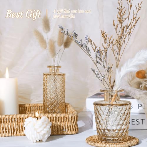 UPBUD Amber Glass Bud Vases Set of 5, Gold Flower Vase for Centerpieces, Small Clear Vases in Bulk for Wedding Decorations, Vintage Vase for Table, Recepetion, Home Décor - color: Standard-gold Amber, size: 5pcs