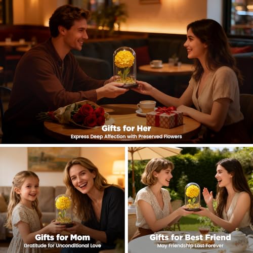 Forever Hydrangeas in Glass Dome,Forever Preserved Flowers Gifts Mothers Day Birthday for Grandma Women Mom Wife,Fresh Flowers for Delivery/Yellow Hydrangea - color: Yellow