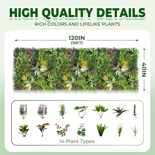 Artificial Grass Wall Roll Panels: 40''x120''Boxwood Hedge Panels, UV-Anti Privacy Fence Screen, Fake Greenery Backdrop for Indoor Outdoor Garden, Party, Wedding Decor - size: 40"x120"