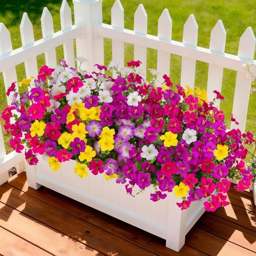 INQCMY Artificial Fake Flowers for Outdoors Decoration,12 Bundles Silk Colorful Morning Glory with Eucalyptus UV Resistant Look Real Faux Flowers for Planter Door Garden Porch Patio Balcony Yard - color: 2 Mixed Color(2 Light Orchid,2 Deep Orchid,2 Violet