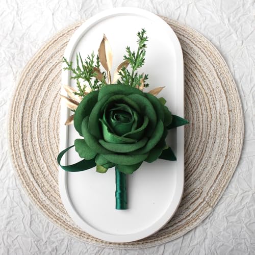 Boutonniere for Men Artificial Flowers 1 Piece Wedding Prom Homecoming Corsage Anniversary Party Decoration (1, Green) - color: Green