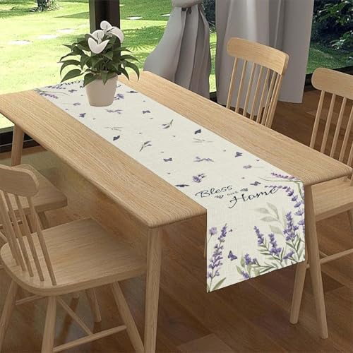 Purple Floral Table Runner, Spring Summer Watercolor Lavender Flower Wildflower Country Farmhouse Coffee Table Center Decor for Home Kitchen Dining Patio Holiday Party Table Decorations 13x36 inches - color: Tr-flower02, size: 13x36" Table Runner