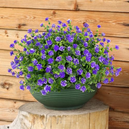Bassion 20 Bundles Artificial Flowers for Outdoors, UV Resistant Faux Plants Outdoor Indoor Fake Flowers Plastic Greenery Shrubs Eucalyptus Stems for Garden Fence Patio Window Box Porch Pot Decor - color: Purple