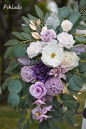 Faux Flower Swag Set of 2 for Wedding Welcome Signs Floral Swag Wedding Reception Ceremony Signs Decor (Purple) - color: Purple-cream