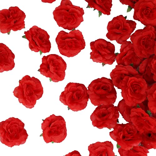 100 Pcs Mini Red Roses Artificial Flowers Bulk, 1.9" Small Silk Fake Roses Flower Heads for Decoration, Wedding Centerpieces Bridal Shower Party Home Decor,DIY Crafts (red) - color: Red