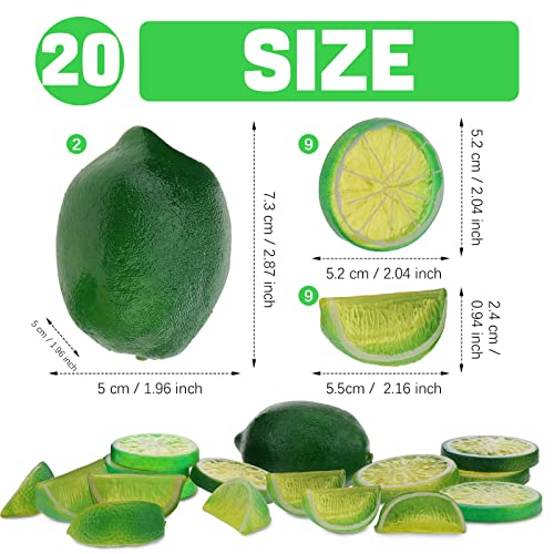 Woration 20PCS Artificial Fake Green Lemon & Slices Blocks Decoration Faux Fruit Slice Set Food Model Limes Theme Party Table Centerpiece Wedding Ornament Vase Fillers - color: Lime