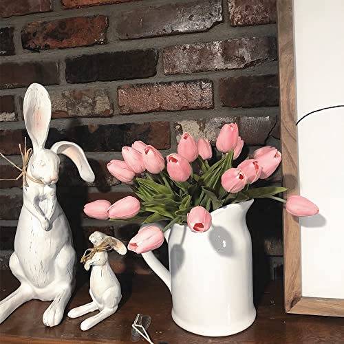 UKELER 24 Pcs Artificial Pink Tulip Flowers Faux Tulips with Stems PU Real Touch Tulips for Easter Spring Wreath Floral Arrangement Centerpiece Wedding Bouquets Baby Shower Decoration - color: Pink