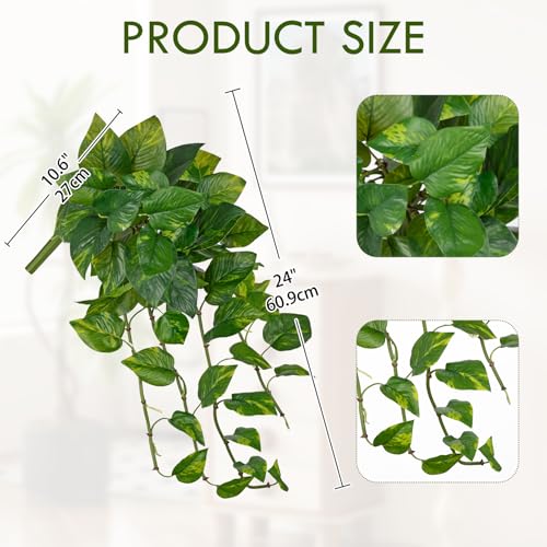 24" Artificial Hanging Plant Ivy Vine Green Plants Decorative Artificial Plants Fake Hanging Plants for Window Wall Decorations - color: Pothos, size: 24-inch