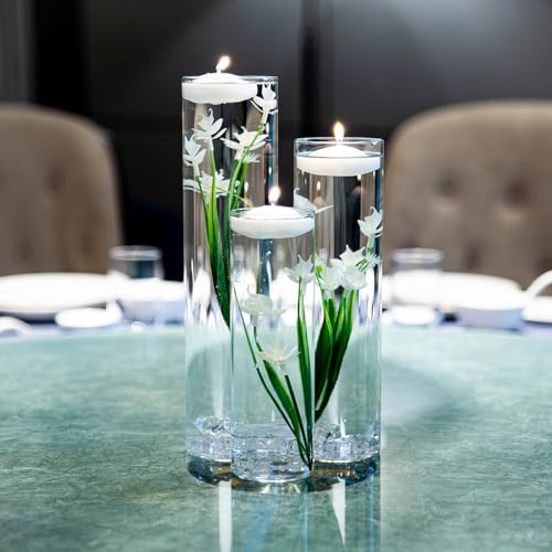 White Orchid Floating Flower for Table Centerpieces Artificial Phalaenopsis Glass Cylinder Vase Fillers Floating Candles Fake Ice Cubes Wedding Party Pool Bar Restaurant Festival Decoration - color: White 2