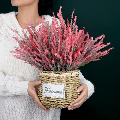 15 Bundles Artificial Lavender Outdoor Flowers Fake Plastic Flower Outside UV Resistant for Home Kitchen Garden Patio Porch Wedding Window Box Centerpieces Indoor Outdoor Decor(Red) - color: Red