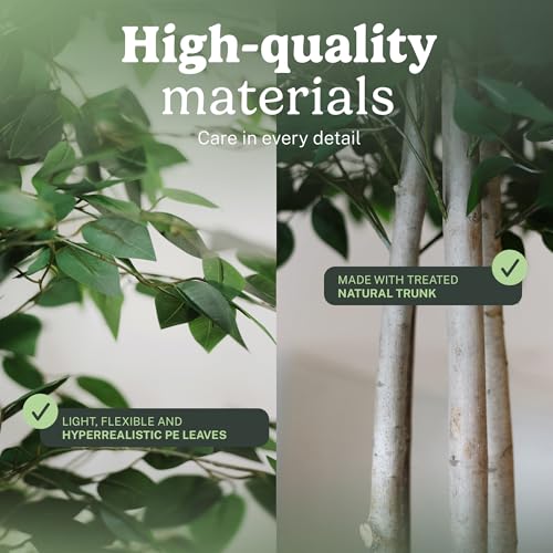 Maia Shop 7ft Artificial Ficus Tree Plant for House, Apartment or Office – Realistic Fake Indoor Plants for Living Room, Bedroom, Bathroom, Entryway - color: Ficus, size: 6ft 5in
