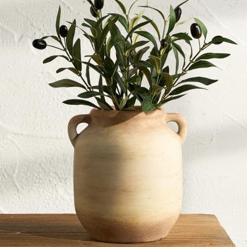 Ceramic Flower Vase Home Decor - 7.6 Inch Farmhouse Rustic White Table Vases with Handle Living Room Decoration Decorative Vintage Pottery for Kitchen Shelf Coffee Dining Desk Bookshelf Fireplace - color: A-7.6" Rust