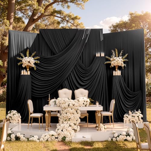 30ftx10ft Wrinkle Free Black Backdrop Curtain for Parties, 6 Panels 5x10ft Silky Polyester Photo Backdrop Drapes Back Drop Cloth Drapery for Wedding Birthday Photography Background - color: Black, size: 30ftx10ft