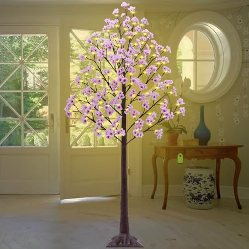 6FT Lighted Cherry Blossom Tree - Faux Artificial Light Up Pink Tree with 112 Lights, 336 Lush Flowers, Timer, Remote 8 Modes Cherry Blossom Tree for Spring Wedding Valentines Indoor Outdoor Decor - size: 6ft